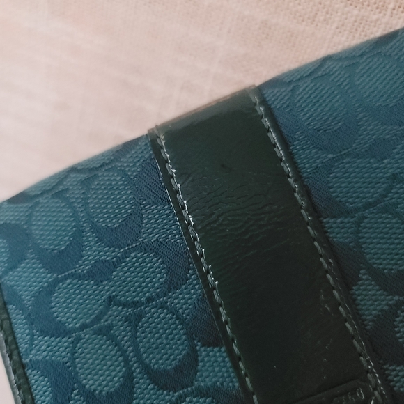 COACH Vintage Signature Monogram Slim Card Case Wallet – Teal/Dark Green - Picture 9 of 9